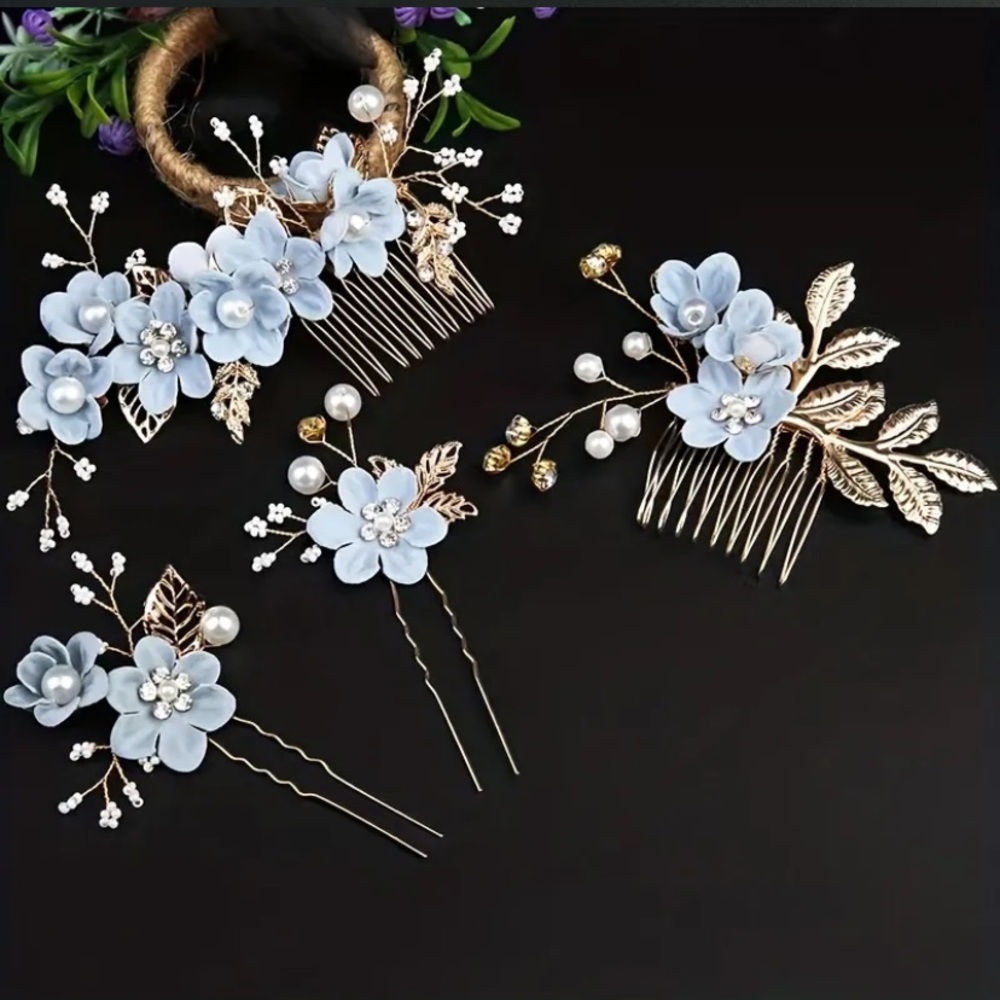 5pcs Crystal Faux Pearl Hairpins Rhinestone Bridal Bridesmaid Flower Wedding